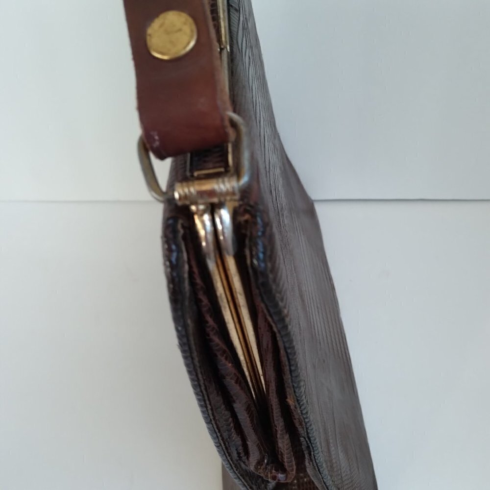 Vintage 1950's/60's Brown Lizard Structured Satchel Handbag - Picture 5 of 12